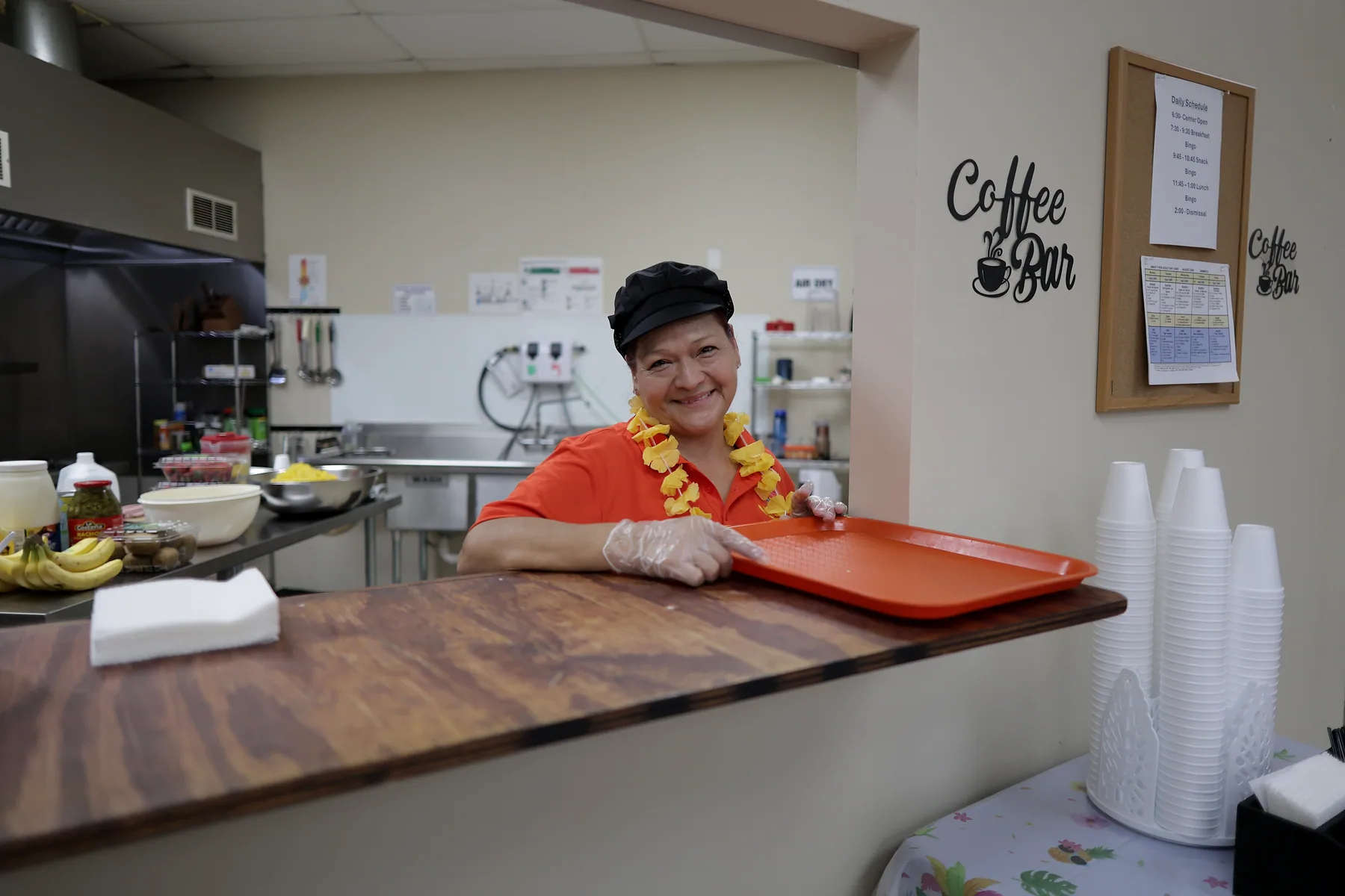 Kitchen staff at the center's coffee bar
