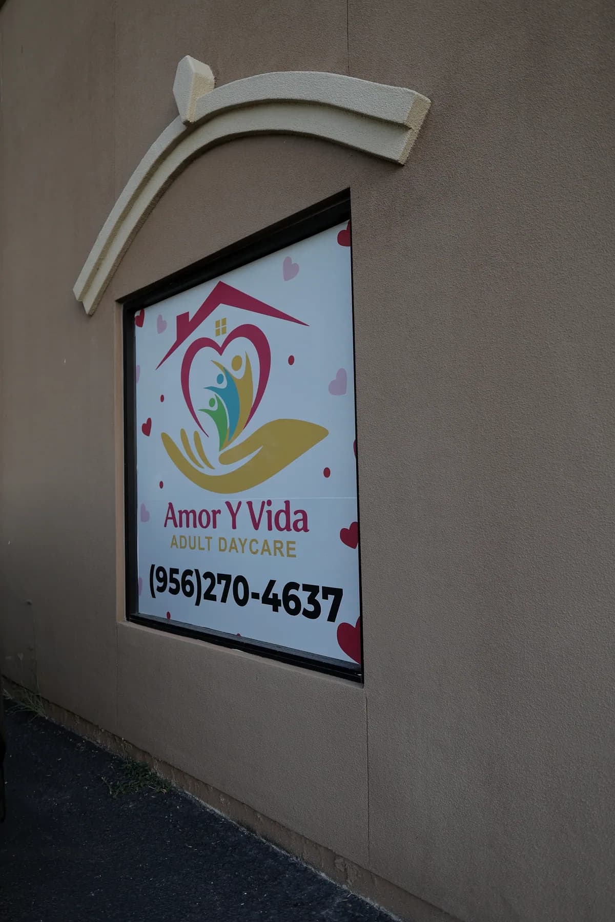 The center's window signage